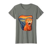 The Scream with cat Art Screaming cat T-Shirt, Women, Olive Heather, Medium