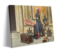 The Scribe 1894 by Ludwig Deutsch - Orientalist Style Poster Featuring Seated Scholar, Antique Manuscripts And Ornate Chest Wall Art Print Decorative Painting Canvas Wall Art Living Rooms Bedroom Pain