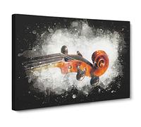 The Scroll Of A Violin Paint Splash Canvas Print | Gallery Wrapped 30mm Frame Wall Art | 20x14 inches | Ready to Hang | Modern Music Picture | Living Room Bedroom Lounge Office