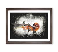 The Scroll Of A Violin Paint Splash Modern Art Framed Print | A2 Walnut Framed Wall Art | Ready to Hang | Modern Music Picture | Living Room Bedroom Lounge Office