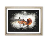 The Scroll Of A Violin Paint Splash Modern Art Framed Wall Art Print, Ready to Hang Picture for Living Room Bedroom Home Office Décor, Oak A3 (46 x 34 cm)