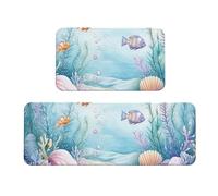 The Sea And Sirens Rug Cushioned Kitchen Rugs Sets Of 2 Comfort Standing Mat For Home Decor Sink,Kitchen Mats For Floor Non Slip Washable ，Laundr 17"X47"+17"X30"