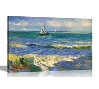 The Sea at Les Saintes-Maries-de-la-Mer by Vincent Van Gogh on Framed Canvas Wall Art | Home Decor Modern Artwork Prints | Framed Pictures 30 x 20cm (12 x 8 inches) A4
