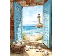 The sea Diamond Art Cross Stitch Kits for Adults Lighthouse Diamond Art for Beginners 5D DIY Crystal Embroidery Kits, Crafts for Adults, Wall Decorations, Gifts for 10 Year Olds Girls, 70x90cm a-16