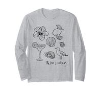 The Sea is Calling Beach Ocean Hibiscus Vacation Line Art Long Sleeve T-Shirt
