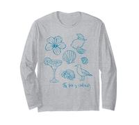 The Sea is Calling Beach Ocean Hibiscus Vacation Line Art Long Sleeve T-Shirt
