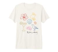 The Sea is Calling Beach Ocean Hibiscus Vacation Line Art Premium T-Shirt