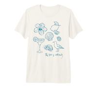 The Sea is Calling Beach Ocean Hibiscus Vacation Line Art Premium T-Shirt