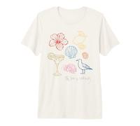 The Sea is Calling Beach Ocean Hibiscus Vacation Line Art Premium T-Shirt