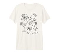 The Sea is Calling Beach Ocean Hibiscus Vacation Line Art Premium T-Shirt