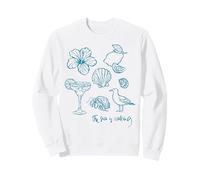 The Sea Is Calling Beach Ocean Hibiscus Vacation Line Art Sweatshirt