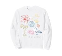 The Sea Is Calling Beach Ocean Hibiscus Vacation Line Art Sweatshirt