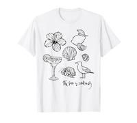 The Sea is Calling Beach Ocean Hibiscus Vacation Line Art T-Shirt