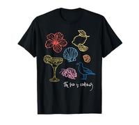 The Sea is Calling Beach Ocean Hibiscus Vacation Line Art T-Shirt