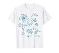 The Sea is Calling Beach Ocean Hibiscus Vacation Line Art T-Shirt
