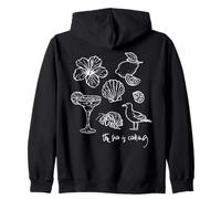 The Sea Is Calling Beach Ocean Hibiscus Vacation Line Art Zip Hoodie