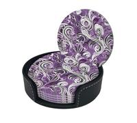 The Sea Witch Inspired Print Leather Coaster Set of 6 Pieces,with Holder Round Heat-Resistant Drinks Coffee Decorative Coaster for Living Room Kitchen,4 in