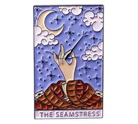 The Seamstress Sewing Sew Thread Needle Measuring Tape Night Moon Stars Sky Tarot Card Hand Fortune Telling Teller Palm Reading 1.6" Enamel Pin Badge