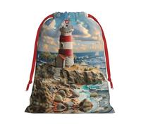 The Seaside Lighthouse Christmas Bag Drawstring Bags Large Santa Bag Kids Xmas Presents Storage Assorted Upgrade