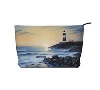 The Seaside Lighthouse Corduroy Makeup Bag Travel Organizer Bag Cosmetic Bag Large Wide-Open Pouch