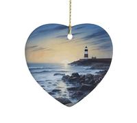 The Seaside Lighthouse Heart Ornament Precious Heart-Shaped Pendant Idea Ceramic Ornaments with Gold String Personalized Heart Shaped Decoration for Outdoor Party Love