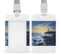 The Seaside Lighthouse ID Badge Holder Cute ID Badge Name Card Holder with Lanyard Detachable Name Tag Clips Vertical ID Card Protector Case for Daily Office Gifts