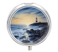 The Seaside Lighthouse Pill Box 3 Compartment Waterproof Pill Case with Mirror Portable for Purse Pocket Daily Medicine Vitamin Organizer Travel Med Container Holder for Fish Oil Supplements