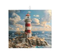 The Seaside Lighthouse Print Absorbent Dish Drying Mat Kitchen Counter Foldable Reusable Coffee Bar Utensil Pad