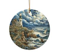 The Seaside Lighthouse Print Ceramic Round Pendant For Travel Ornaments For Home Decor Christmas Ornament
