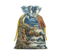 The Seaside Lighthouse Print Christmas Drawstring Bags Xmas Candy Bags Reusable Party Gifts Wrapping Bags