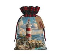 The Seaside Lighthouse Print Christmas Gift Bags With Drawstrings For Holiday Gift Bags, Christmas Goody Bags