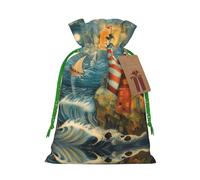 The Seaside Lighthouse Print Drawstring Pouch For Gifts,Reusable Adorable Gift Bags,Perfect For Jewelry And More