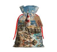 The Seaside Lighthouse Print Drawstring Pouches For Gifts,Reusable Fabric Gift Bags,For Holiday And Party Presents