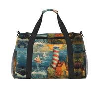 The Seaside Lighthouse Print Duffle Bag, Personal Item Travel Bag For Airlines, Weekender Bags For Women, Sports Tote Bag