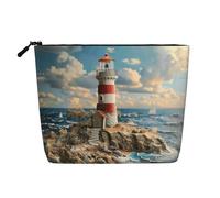 The Seaside Lighthouse Print Fake Hemp Makeup Bag,Makeup Bag,Travel Bag Pouch,Toiletry Bag with Zipper