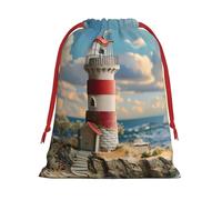 The Seaside Lighthouse Print Gift Drawstring Bag Reusable Pouch Birthday Presents Wedding Daily Organizing Events