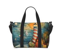 The Seaside Lighthouse Print Hand Travel Bag with Zipper Weekender Overnight Bag for Women Men Carry On