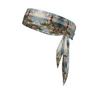The Seaside Lighthouse Print Head Tie Headbands Athletic Sweatbands for Men Women Head Tie Sport Bandana for Yoga Gym