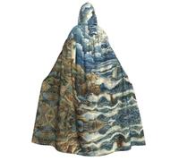 The Seaside Lighthouse Print Hooded Cloak Halloween Cosplay Carnival | 190cm Long Witch Wizard Capes Christmas Renaissance Themed Party Unisex