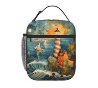 The Seaside Lighthouse Print Lunch Bag for Office Work Picnic Insulated Lunch Box Reusable Lunchbox Bag for Adults