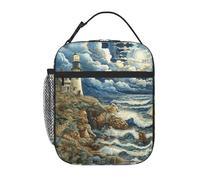 The Seaside Lighthouse Print Lunch Bag for Office Work Picnic Insulated Lunch Box Reusable Lunchbox Bag for Adults