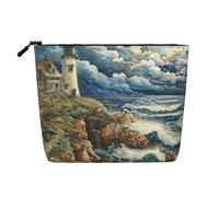 The Seaside Lighthouse Print Makeup Bag Cute Cosmetic Bag for Women Makeup Pouch Travel Toiletry Bag for Lady