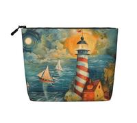 The Seaside Lighthouse Print Makeup Bag Cute Cosmetic Bag for Women Makeup Pouch Travel Toiletry Bag for Lady