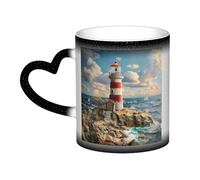 The Seaside Lighthouse Print Mystical Color Changing Mug, Black to White Thermal Mug for Coffee Tea Home Office