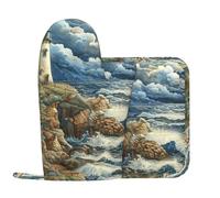 The Seaside Lighthouse Print Oven Gloves Pot Set Anti-Scald Pad For Kitchen Roasting Microwave Outdoor Camper