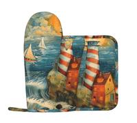The Seaside Lighthouse Print Oven Gloves Pot Set Anti-Scald Pad For Kitchen Roasting Microwave Outdoor Camper