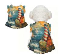 The Seaside Lighthouse Print Pet Breathable Sleeveless Skirt L | Cats Puppy Chihuahua Yorkie Dachshund French Bulldog - Lightweight Tank Top Dog Shirt Soft Stretchy Vest