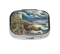 The Seaside Lighthouse Print Pill Box, 2 Large Compartmensts to Moistureproof Portable Pill Box Organiser for Travel