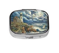 The Seaside Lighthouse Print Pill Box Portable Pill Case Holde Organizer for Purse Pocket Travel Gifts