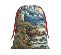 The Seaside Lighthouse Print Reusable Drawstring Gift Bags For Candy Bag Birthday, Wedding Or Daily
